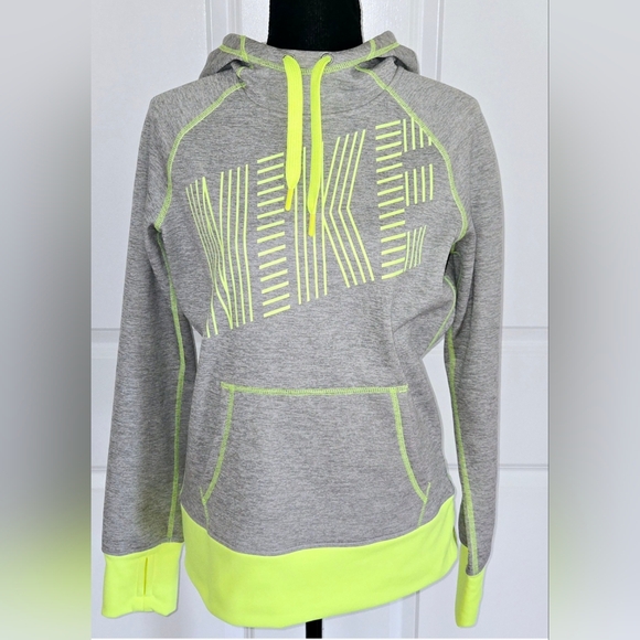 Nike Tops - NIKE Therma-Fit Hooded Sweatshirt Gray & VIibrant Yellow Sz Sm